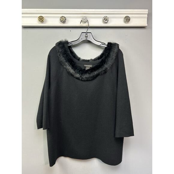 Lane Bryant Black Faux Fur Collar Sweater Womens Plus 18/20 Elegant‎ Timeless - Picture 1 of 7